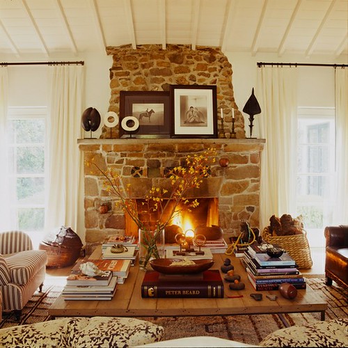 cozy stone fireplace