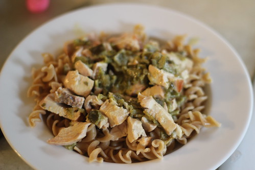 Pasta with poblano cream sauce and chicken