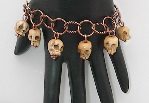 Day of the Dead Skull Bracelet Carved Bone Charms