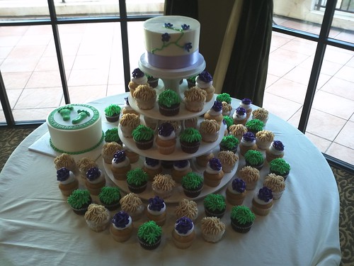 Green and Purple wedding tower
