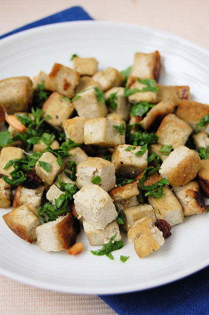 hemp tofu with raisins and pinenuts - tofu di canapa con uvetta e pinoli