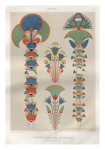 012-Bouquets pintados en los hipogeos-dinastias XIX y XX-Histoire de l'art égyptien 1878- Achille Constant Théodore Émile