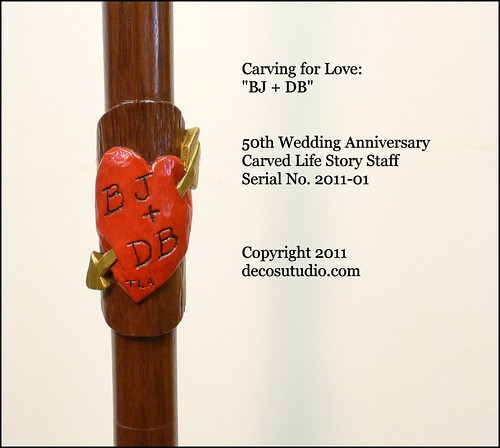 50th Wedding Anniversary Gift Carved Hiking Staff Life Story Stick Shepherd