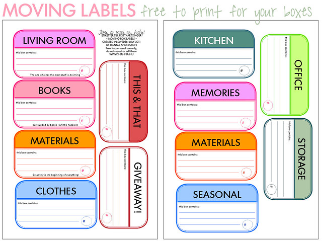 Download and print on sticker paper Moving Box Labels