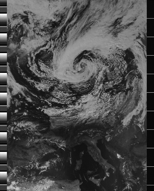 NOAA-18 APT image received with Gqrx and Funcube Dongle
