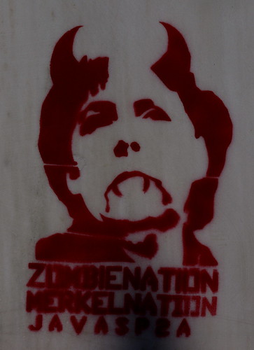 Zombie nation, Merkel nation . Stencil on the wall of a building in Thessaloniki, Greece by Teacher Dude's BBQ