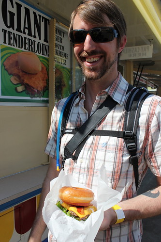 20110817. doughnut burger at the IN state fair.