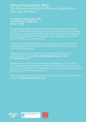 The National Assembly for Wales as a legislature - then, now, the future, 22 September 2011