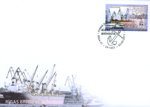 Pirmās dienas aploksne pastmarkai "Rīgas brīvosta"