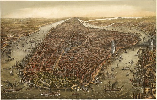 Bird's eye panorama of Manhattan & New York City in 1873