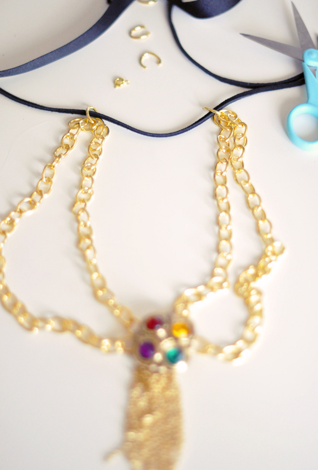 Gilded Gemstone and chain tassel necklace DIY-8