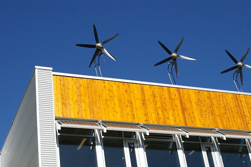windmills & solar panels at Dockside Green (by: Rob Baxter, creative commons license)