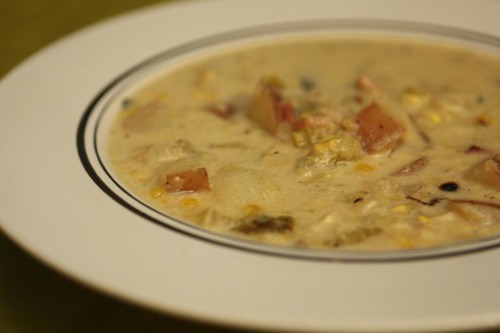 Clam and Corn Chowder with Grilled Biscayne Peppers