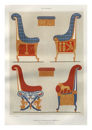 021-Sillas del mobiliario de Ramses III-Tebas dinastia XX-Histoire de l'art égyptien 1878- Achille Constant Théodore Émile