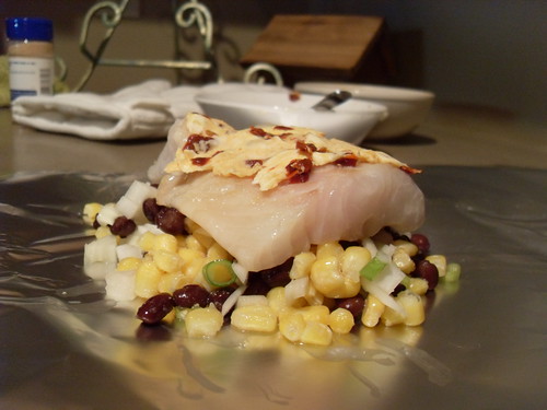 Foil Baked Fish with Black Beans and Corn