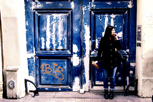 Blue Doors and Baguette in Hand