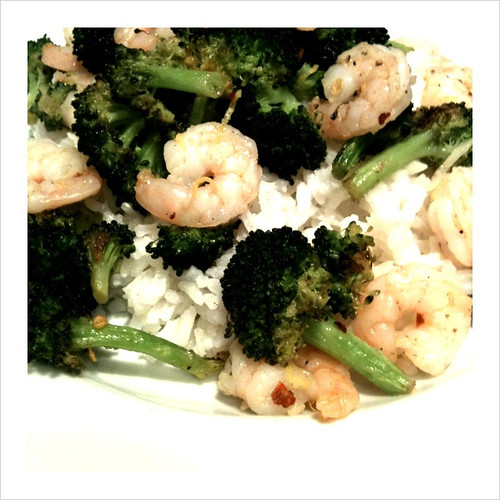 Spicy Roasted Broccoli and Shrimp