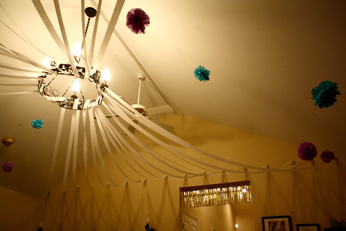 My decorations for the party Yep the white streamers and silver fringe is 
