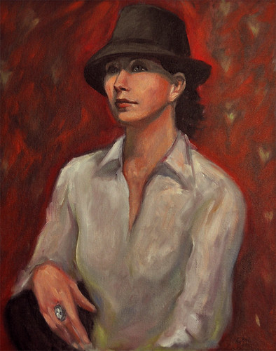 Woman with black hat by Gayle Bell