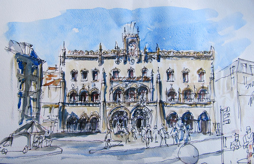 Photo of my sketch of Rossio Station for the silent auction by borromini bear