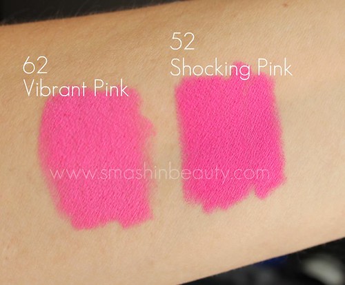 Barry M Lipstick 62 vibrant pink 52 shocking pink swatches