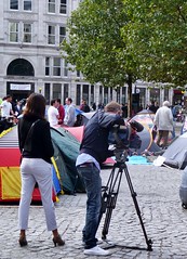 occupylsx: tv crew filming tents