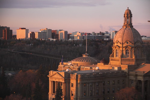 Sunrise at the Alberta Legislature and High Level Bridge