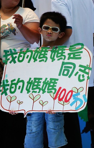 Dečak sa transparentom na kome piše: 'Moja mama je lezbijka, ona je savršena'. Foto: Coolloud.org (CC-BY-ND-ND)