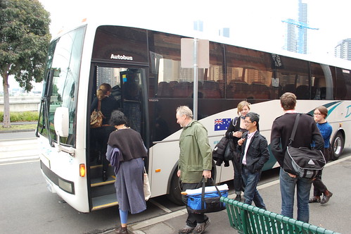 piling onto the bus