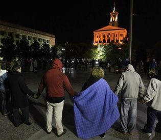 Activists from Occupy Nashville near the capital of Tennessee defying curfew aimed at clearing out their protest demonstrations. City authorities have attacked demonstrations throughout the country. by Pan-African News Wire File Photos