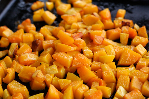 Roasted butternut squash for the Butternut Squash Enchiladas with Tomatillo Sauce