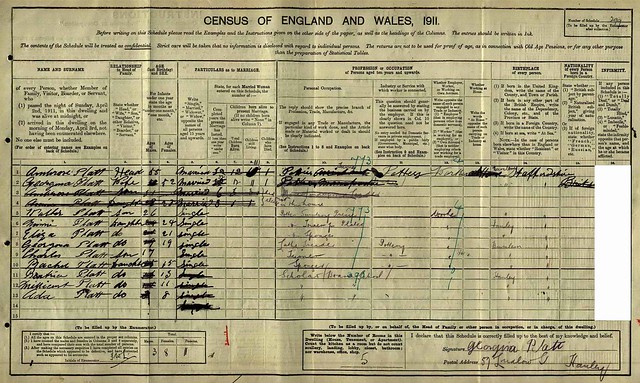 1911 census of Ambrose Platt and Georgina (Rowe) Platt