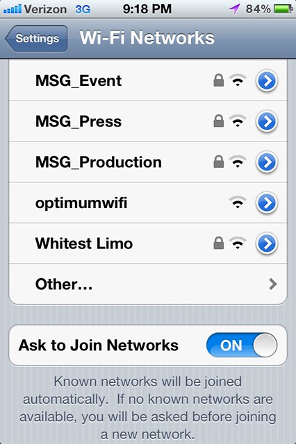 Lots of wifi networks at MSG. Including one for the Foo Fighters.
