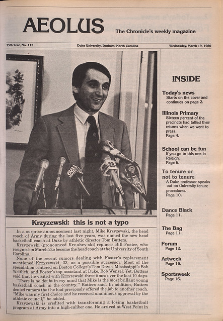 "KRZYZEWSKI: This is Not a Typo," March 19, 1980
