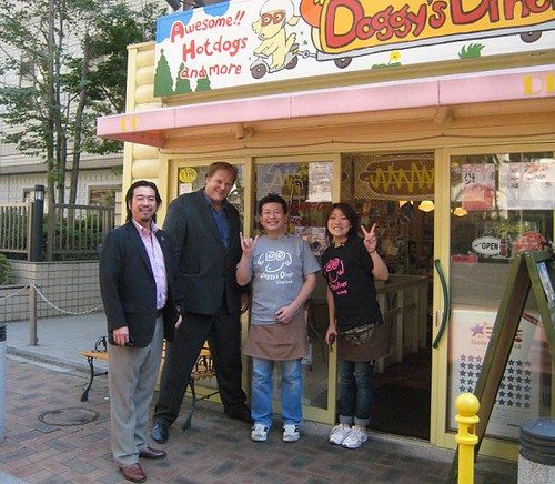 Doggy’s Diner was a participating restaurant in the “Taste of America” promotion. Pictured here are Tommy Aoki, senior marketing specialist, Agricultural Trade Office; Fred Klose, executive director, California Ag Export Council; Koichi Yoshiike, owner, Doggy’s Diner and a member of his staff.
