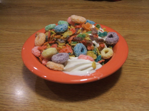 Vanilla soft serve and fruit cereal