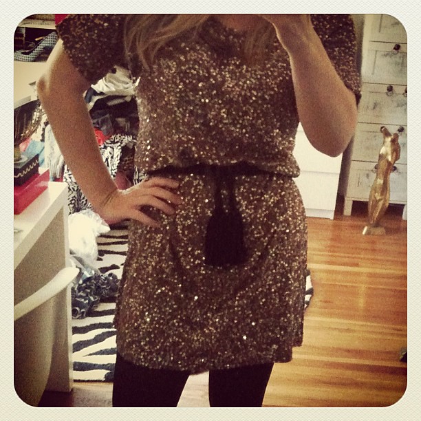 Fab slouchy sequin dress from @Jigsawsays (I belted it) http://www.jigsaw-london.com/sequin-jersey-dress  &  what Im wearing to @kelleyboone13  s rehearsal dinner Friday night with black tights
