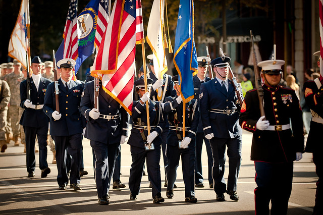 Louisville parade and Massing of the Colors honor veterans