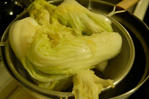 Salted cabbage, draining
