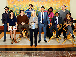 Group wide shot of the cast of Parks and Rec: It's not the end of the world as they know it, and they feel mostly fine.
