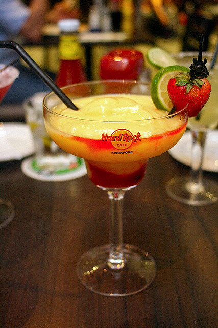 The Groupie Grind - mango puree, pina colada mix and pineapple juice with strawberry swirl