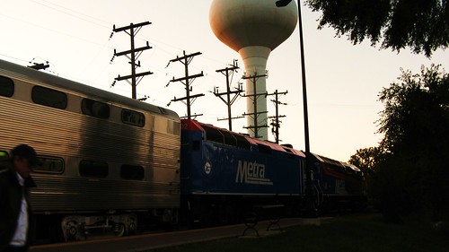 Northbound double headed Metra local at sunset.  Northbrook Illinois USA. October 2011. by Eddie from Chicago