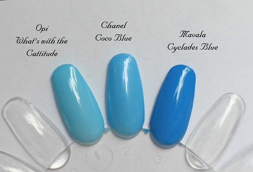 Les Jeans De Chanel OPI What with The Cattitude?,Chanel Coco Blue,Mavala Cyclades Blue
