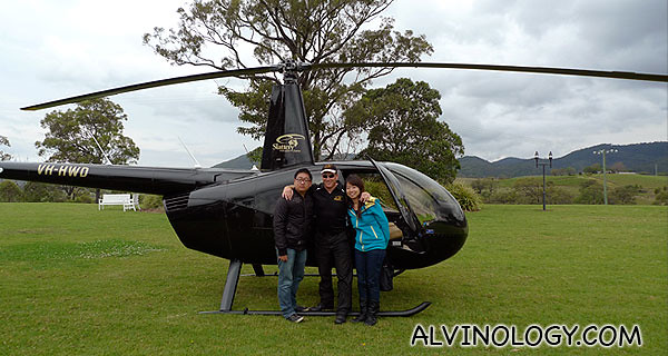 Eunice and I with our helicopter pilot