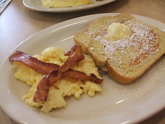 French toast, eggs, bacon