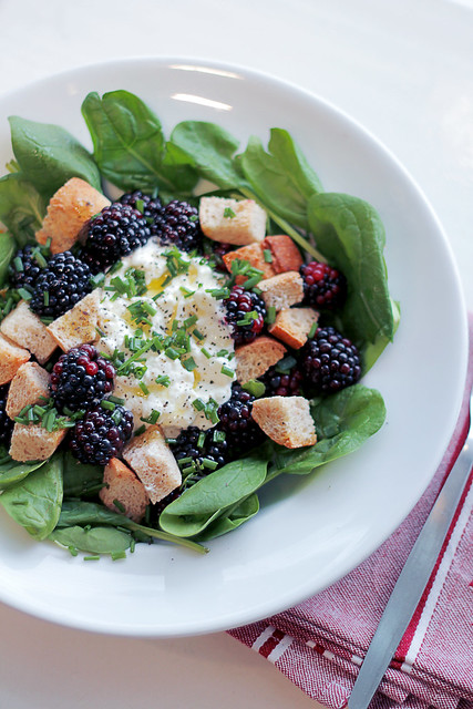 Blackberries, Cottage Cheese and Crutons