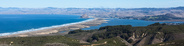 View from Summit of Hazard Peak to Morro Bay Estuary, Sandspit, Pacific Ocean, City of Morro Bay and Los Osos and Baywood, Morros, and Morro Bay Inlet.
