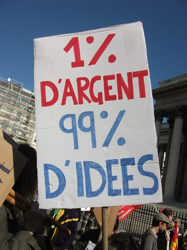 1% of the money, 99% of the ideas - Occupy Wall Street protest at the Paris bourse