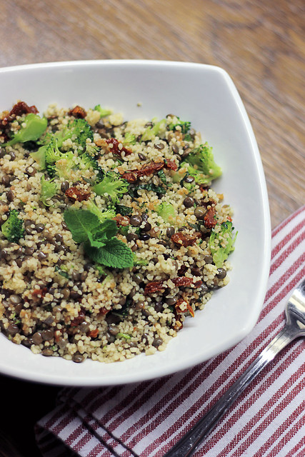 Lentils, Broccoli and Sun dried tomatoes Couscous