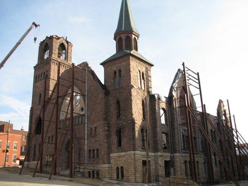 Church with facade bracing